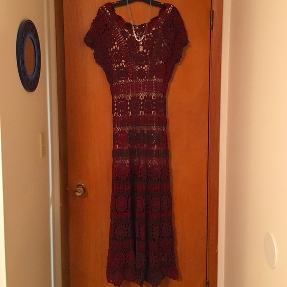 Free People Dresses & Skirts - Free People Red/Brown Scallop Trim Crochet Maxi XS